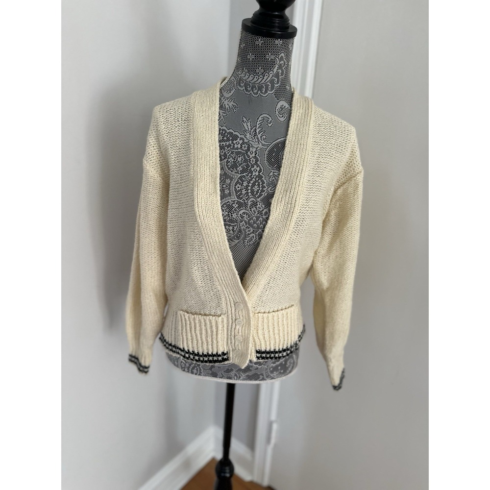 Vintage 80s Scenario Sz: L cream V-neck button-front knit cardigan Pockets